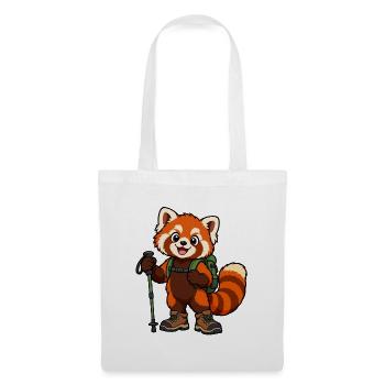 Wandern mit Red Panda mit Rucksack und Stiefeln - Stoffbeutel - Weiß - Vorne
