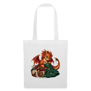 Strickender Drache mit Wolle - Stoffbeutel - Weiß - Vorne