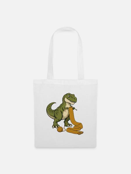 Strickender T-Rex - Stoffbeutel - Weiß
