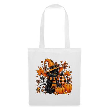 Witchy Vibes Schwarze Katze Halloween-Kürbis - Stoffbeutel - Weiß - Vorne