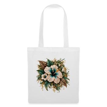 Goldene Hibiskus-Blüten mit Leoparden-Print - Stoffbeutel - Weiß - Vorne