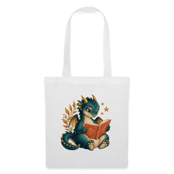 Book Dragon – Fantasy und Lesen - Stoffbeutel - Weiß - Vorne