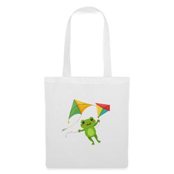 Grüner Comic Frosch mit zwei Flugdrachen Shirt - Stoffbeutel - Weiß - Vorne