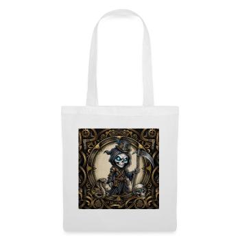Der kleine Sensenmann – Steampunk-Skelett und Kobra. - Stoffbeutel - Weiß - Vorne