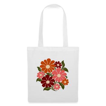 Retro Blumen – Flower Power in Orange und Rosa - Stoffbeutel - Weiß - Vorne