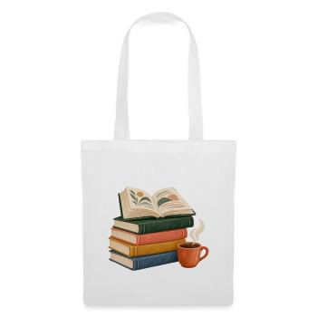 Bücherstapel Morgenkaffee - Stoffbeutel - Weiß - Vorne
