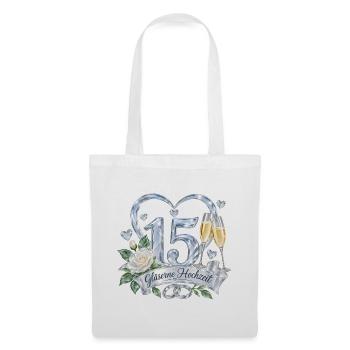 15.Hochzeitstag , 15 Jahre Gläserne Hochzeit - Stoffbeutel - Weiß - Vorne