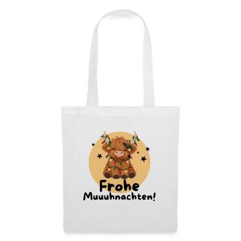 Frohe Muuuhnachten – Süßes Weihnachtskälbchen - Stoffbeutel - Weiß - Vorne