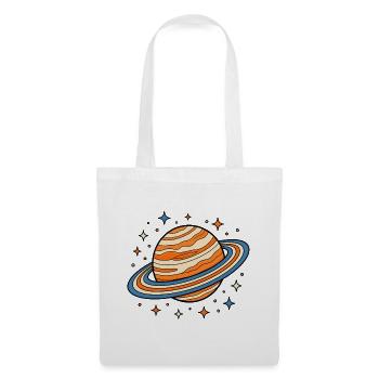 Planet Saturn mit Ringen und Sternen Vektor Shirt - Stoffbeutel - Weiß - Vorne