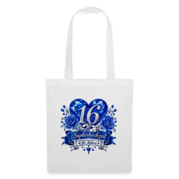 16.Hochzeitstag , Saphirhochzeit 16 Jahre  - Stoffbeutel - Weiß - Vorne