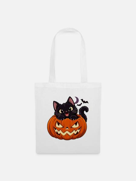 Katzen im Kürbis Halloween - Stoffbeutel - Weiß