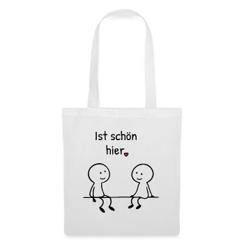 Ist schön hier. | Zwei Figuren mit Herz - Stoffbeutel - Weiß - Vorne
