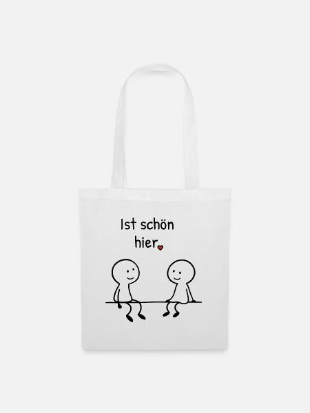 Ist schön hier. | Zwei Figuren mit Herz - Stoffbeutel - Weiß