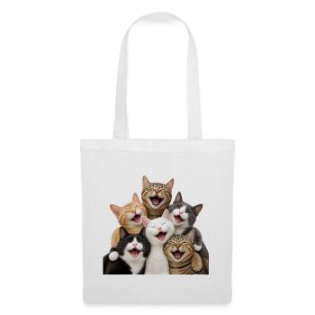 Katzenlachen in einer mehrfarbigen Horde - Stoffbeutel - Weiß - Vorne