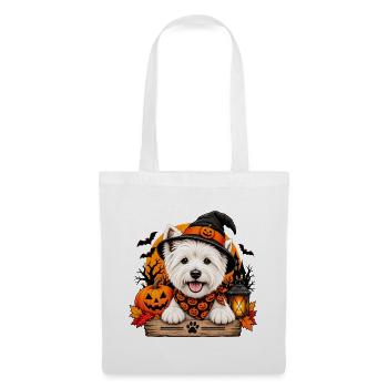 West Highland Terrier mit Halloween-Hut - Stoffbeutel - Weiß - Vorne