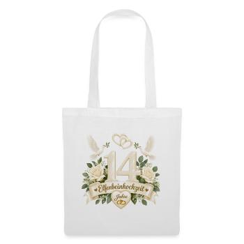 14. Hochzeitstag , 14 Jahre , Elfenbeinhochzeit  - Stoffbeutel - Weiß - Vorne