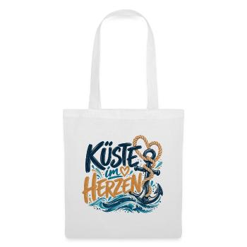 Küste im Herzen – Maritimes Design - Stoffbeutel - Weiß - Vorne