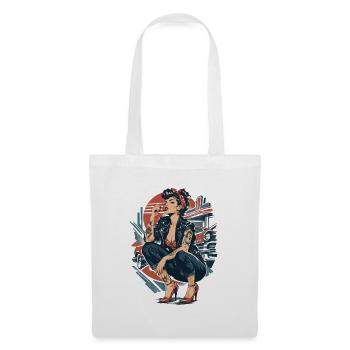 Rockabilly Pin-Up Girl: Rebellin mit Kirsche - Stoffbeutel - Weiß - Vorne