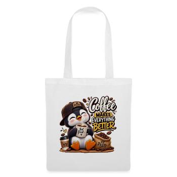 Design Süßer Pinguin Coffee Lover Kaffee macht all - Stoffbeutel - Weiß - Vorne