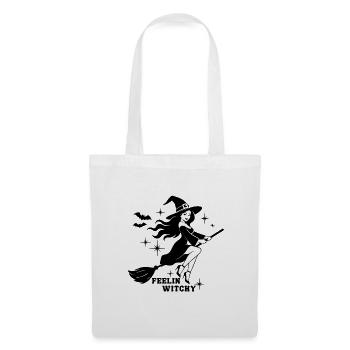 Feelin Witchy Halloween Shirt – Hexe auf Besen - Stoffbeutel - Weiß - Vorne
