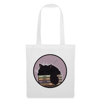 Schläfrige Katze auf Bücherstapel - Stoffbeutel - Weiß - Vorne