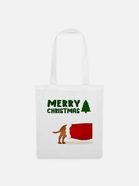 Froher Weihnachtshund - Stoffbeutel - Weiß