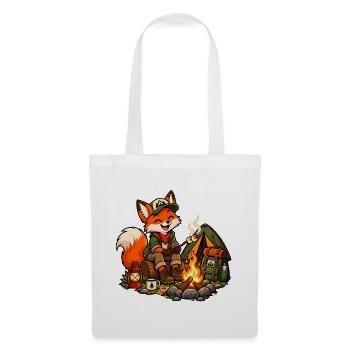 Fuchs beim Camping am Lagerfeuer - Stoffbeutel - Weiß - Vorne