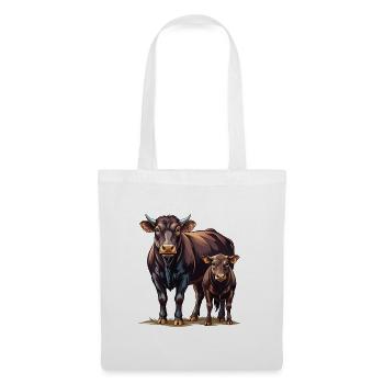 Angus-Kuh-Kalb-Paar - Stoffbeutel - Weiß - Vorne