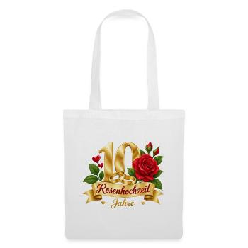 10.Hochzeitstag , 10 Jahre , Rosenhochzeit - Stoffbeutel - Weiß - Vorne