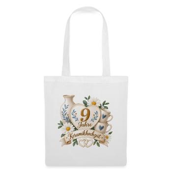 9.Hochzeitstag , 9 Jahre , Keramikhochzeit - Stoffbeutel - Weiß - Vorne