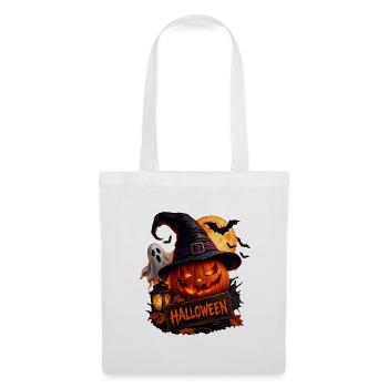 Halloween Kürbis Hexenhut Geist Fledermäuse - Stoffbeutel - Weiß - Vorne
