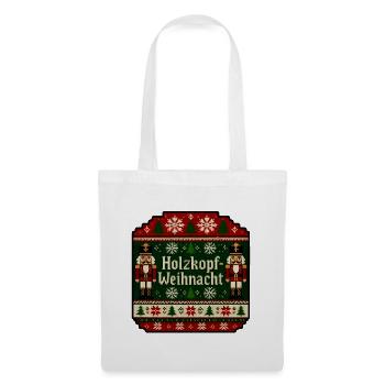 Holzkopf Weihnacht Ugly Sweater Strickmuster Shirt - Stoffbeutel - Weiß - Vorne