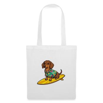 Hawaii Dackel Surfen Surfboard Hund T-Shirt - Stoffbeutel - Weiß - Vorne