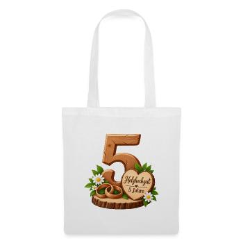 5.Hochzeitstag , Holzhochzeit , 5 Jahre  - Stoffbeutel - Weiß - Vorne