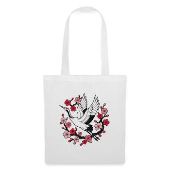 Kranich Kirschblüten Japan Natur Vektor Shirt - Stoffbeutel - Weiß - Vorne