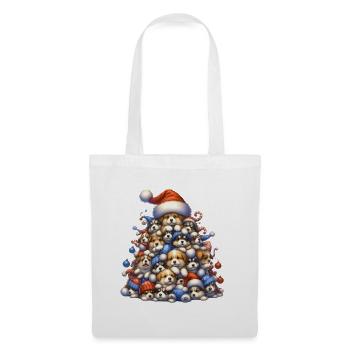 🎁 Weihnachtswelpenbaum - Stoffbeutel - Weiß - Vorne