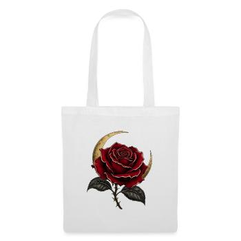 Dunkle Rose mit Mondsichel – Gothic Art - Stoffbeutel - Weiß - Vorne