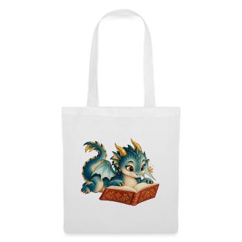 Blaues Drachen-Lesebuch - Stoffbeutel - Weiß - Vorne