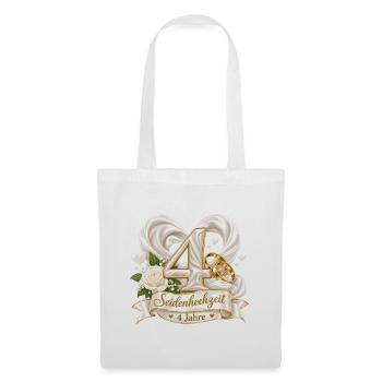 4.Hochzeitstag , Seidenhochzeit 4 Jahre  - Stoffbeutel - Weiß - Vorne
