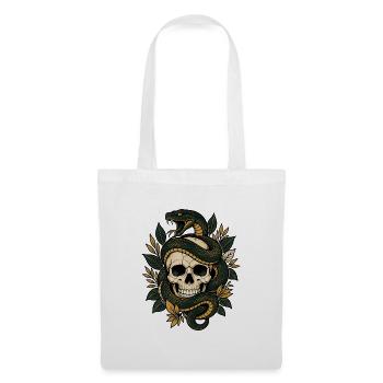 Totenkopf Schlange Blätter Gothic Skull Shirt - Stoffbeutel - Weiß - Vorne