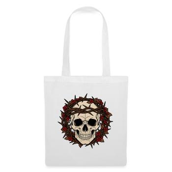 Totenkopf Dornenkronen Beeren Gothic Skull Shirt - Stoffbeutel - Weiß - Vorne