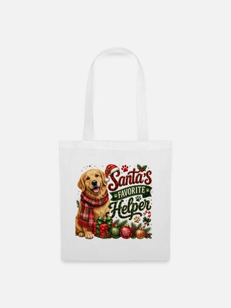 🎁 Weihnachts-Golden Retriever - Stoffbeutel - Weiß
