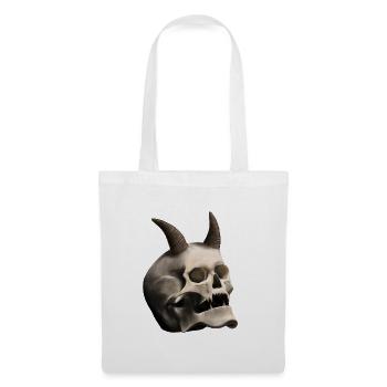 Totenkopf mit Hörnern - Teufelsschädel - Stoffbeutel - Weiß - Vorne