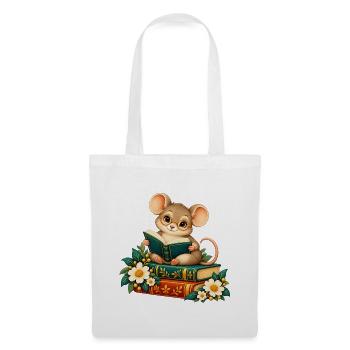 Lesermaus zwischen Büchern und Blumen - Stoffbeutel - Weiß - Vorne
