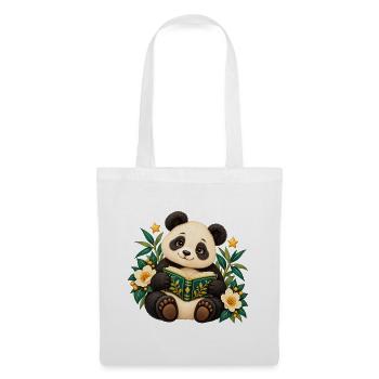 Panda-Leser unter Blumen - Stoffbeutel - Weiß - Vorne