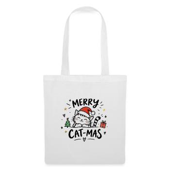 Merry Cat-Mas – Katze mit Weihnachtsmütze - Stoffbeutel - Weiß - Vorne