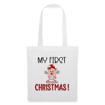 Erste Weihnachten, Ferkelbaby, Englisch - Stoffbeutel - Weiß - Vorne