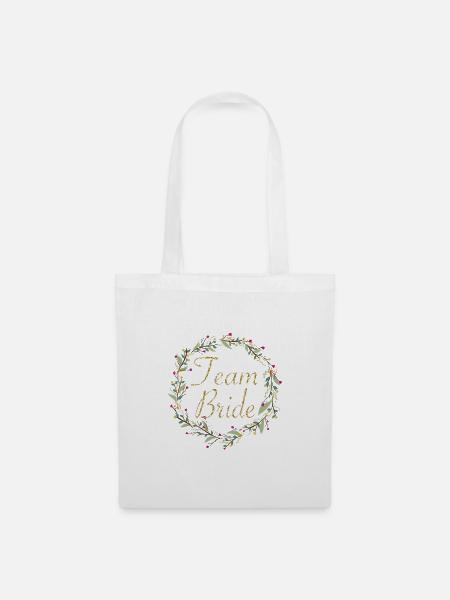 Team Bride mit Blumenkranz goldener Schriftzug - Stoffbeutel - Weiß