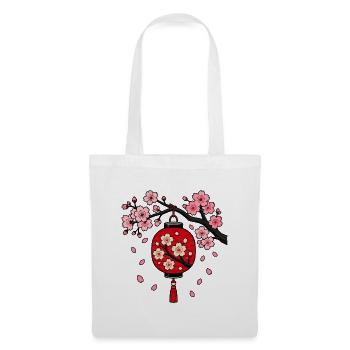 Japanische Lampion Sakura Kirschblüte Vektor Shirt - Stoffbeutel - Weiß - Vorne