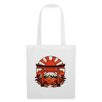 Japan Torii Tor Sonne Berge Japanisch Vektor Shirt - Stoffbeutel - Weiß - Vorne